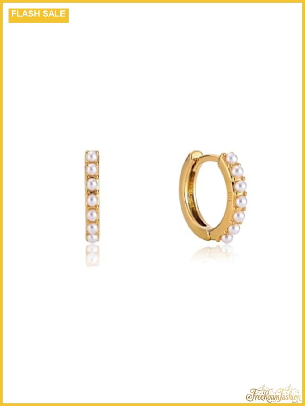 18K Gold Plated Pearl Huggie Hoop Earrings for Women Lightweight Dainty Small